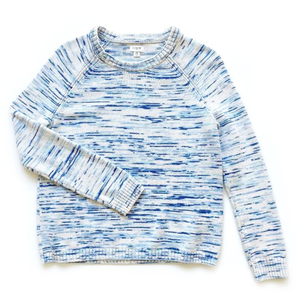 J. Crew Sweaters - J. Crew Blue White Space Dye Marled Raglan Sleeve Cotton Knit Sweater